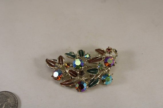 PAM Enameled Brooch AB Crystals Pamoli 1950's - image 8