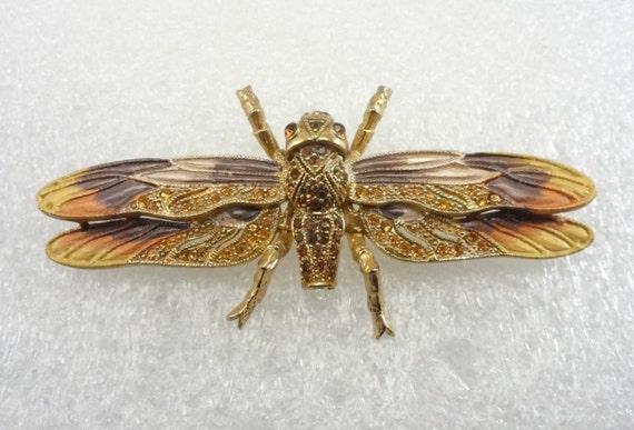 Dragonfly Brooch Signed Janus Purple Enamel - image 2