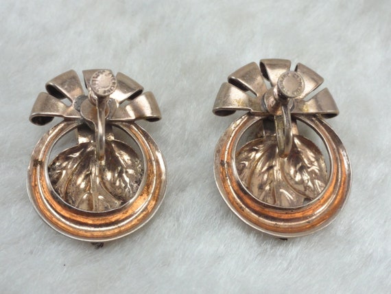 Sterling 1930's Art Nouveau Earrings Rose Gold - image 2