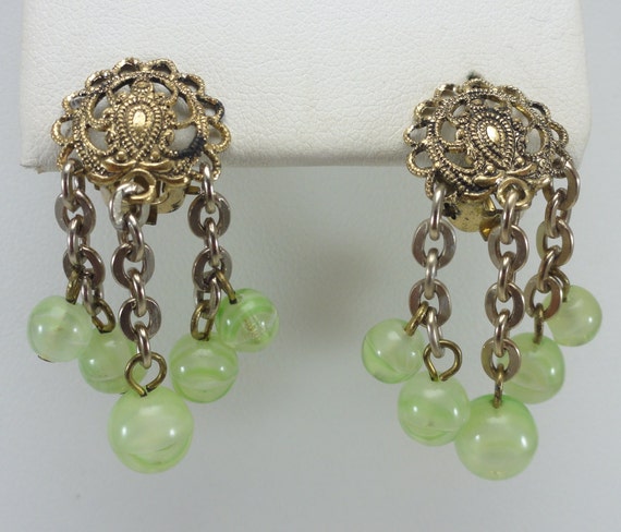 German Earrings Green Givre Glass - image 1
