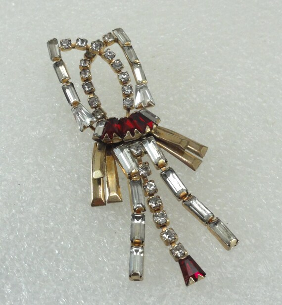 Scitarelli Pendant Brooch GF Ruby Glass Dangles - image 5