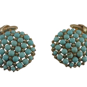Crown Trifari Earrings Turquoise Pave Glass