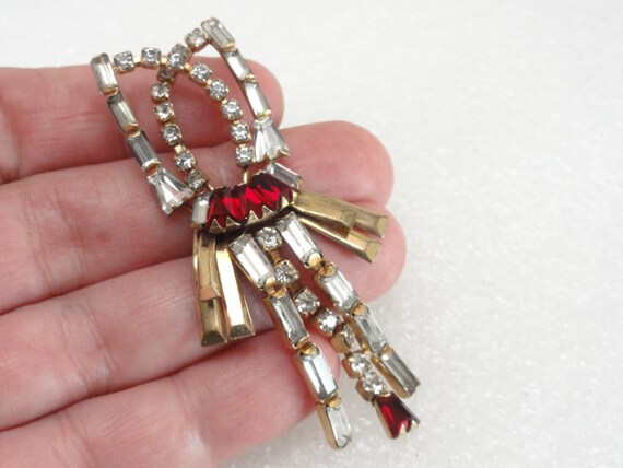 Scitarelli Pendant Brooch GF Ruby Glass Dangles - image 2