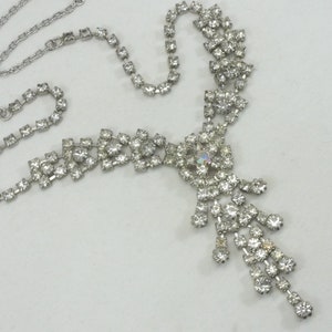 Stunning Art Deco Lavalier Bridal Necklace 1970&#39;s Revival Rhinestone