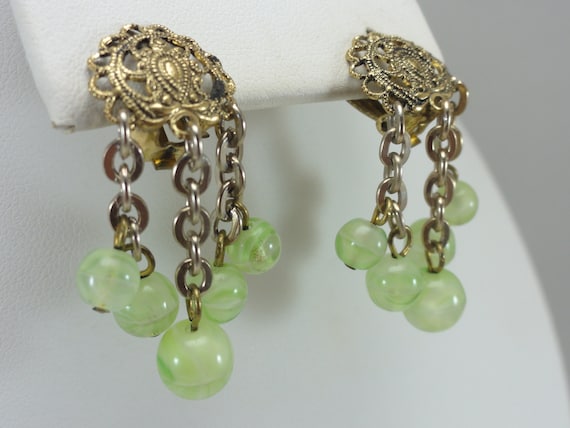 German Earrings Green Givre Glass - image 3