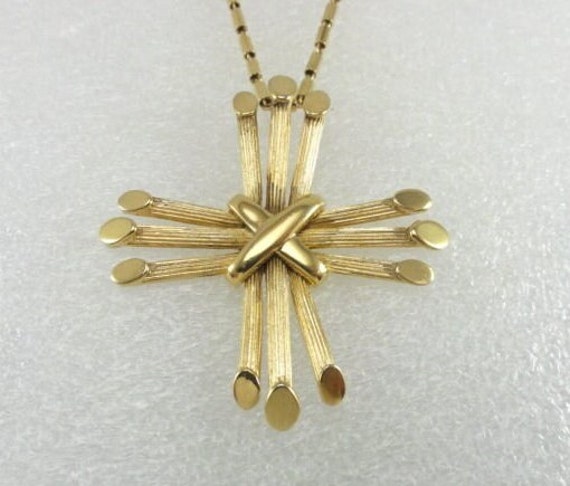 Crown Trifari Cross Necklace Abstract 1960's - image 4