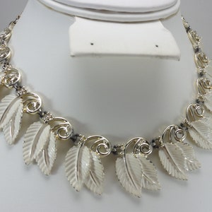 Charel Necklace White Enamel Leaves 1950&#39;s Statement