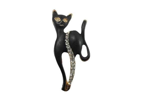 Black Cat Brooch Giovanni Glass Rhinestones - image 1