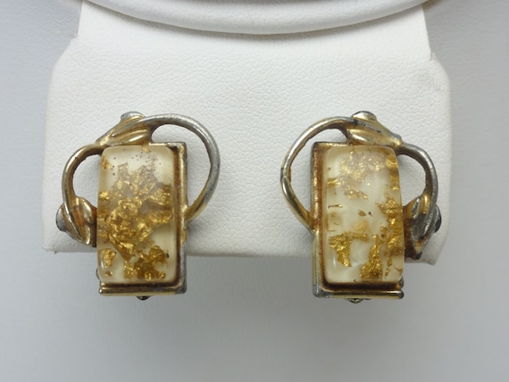 Coro Earrings Gold Confetti In Lucite 1940's - image 1