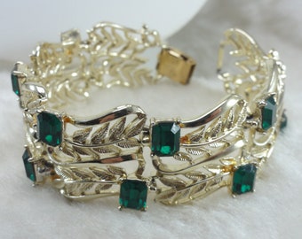 Coro Panel Bracelet Emerald Green Glass 1950's