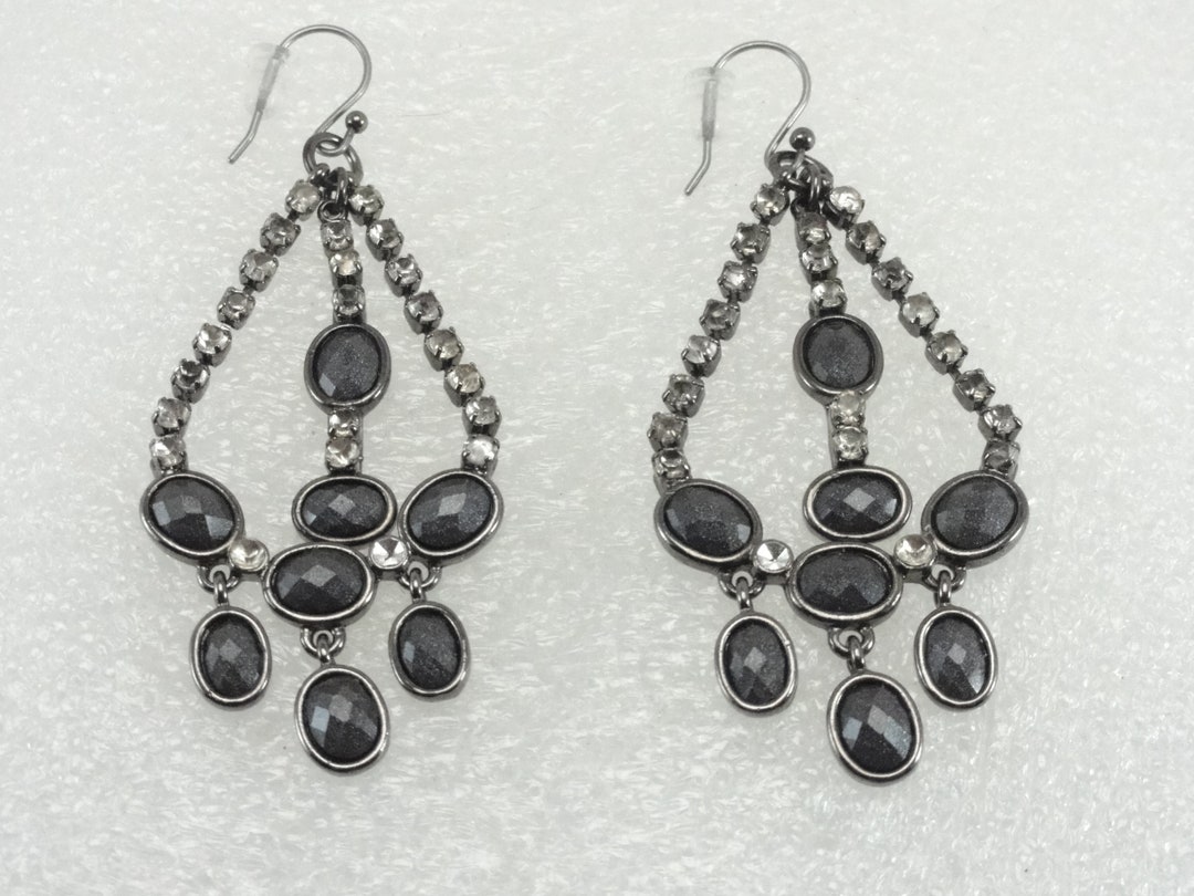 Teardrop Dangle Earrings Graphite Color Sparkles Etsy UK