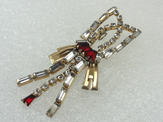 Scitarelli Pendant Brooch GF Ruby Glass Dangles - image 4
