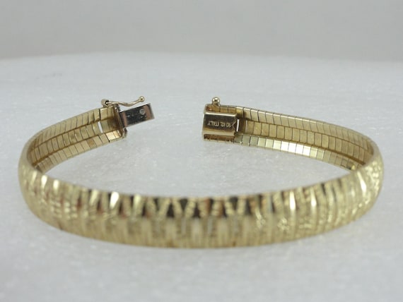 10K Omega Bracelet Wide Textured Chieseled Italy … - image 7