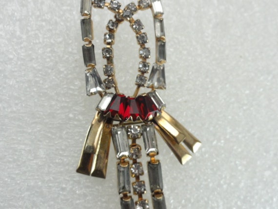 Scitarelli Pendant Brooch GF Ruby Glass Dangles - image 9