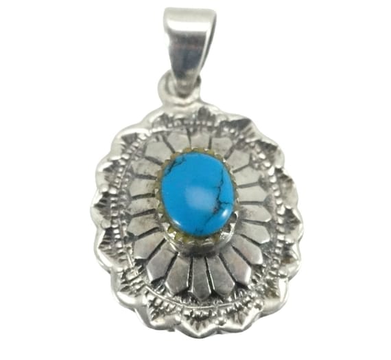 Turquoise Sterling Pendant Very Ornate Vintage Etsy