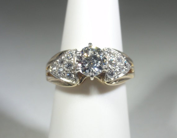 14K Diamond Ring H/ VS1 1 Carat Center Melee Sides - image 7