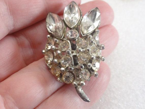 Pot Metal Diamante Brooch Rhodium Plate - image 1