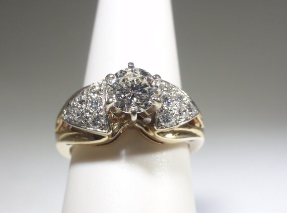 14K Diamond Ring H/ VS1 1 Carat Center Melee Sides - image 10