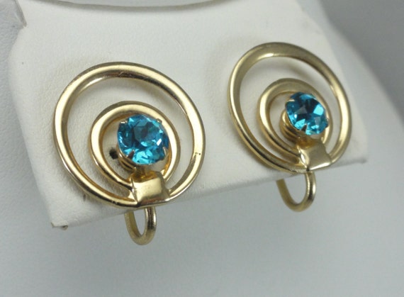 Aqua Art Deco Earrings Double Loops 1950's Revival