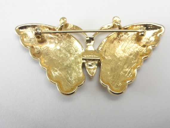 Napier Butterfly Brooch Black Enamel Clear Rhines… - image 3