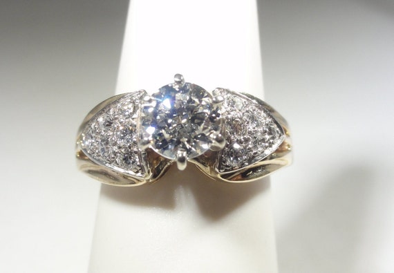 14K Diamond Ring H/ VS1 1 Carat Center Melee Sides - image 1