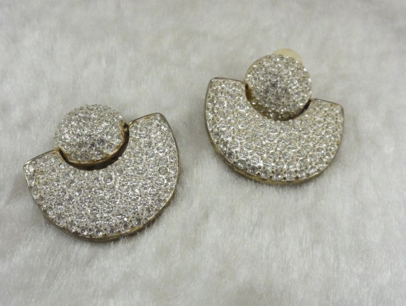 Pave Encrusted Earrings Articulated Art Deco 1980… - image 1