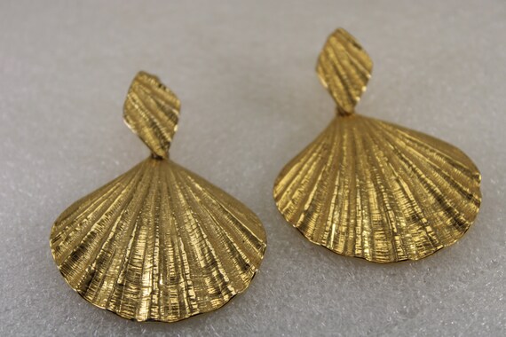 Scallop Earrings Huge Dangles Vintage - image 5