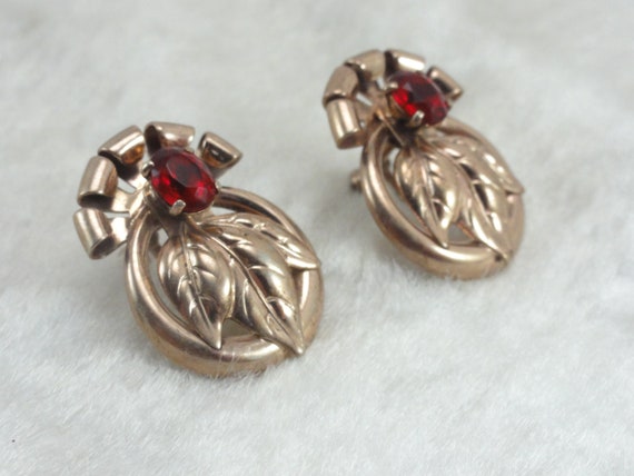 Sterling 1930's Art Nouveau Earrings Rose Gold - image 7