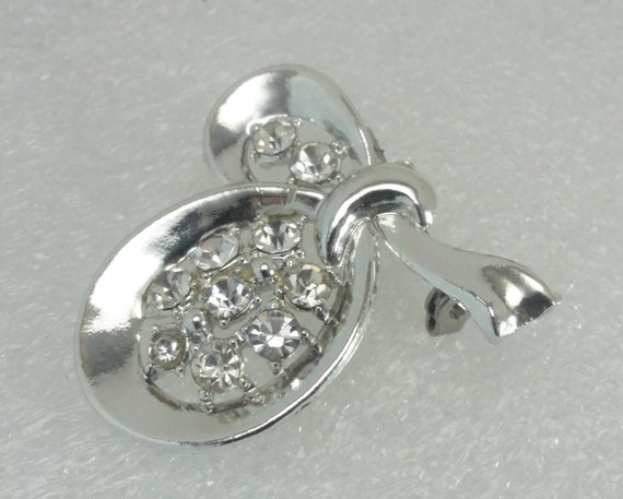 Art Deco Rhodium Brooch Vintage - image 1