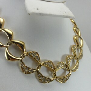 Encrusted Rhinestone Statement Necklace / Vintage Bold Link / Clear Glass Stones 1980&#39;s