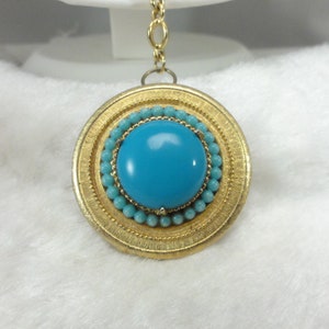 Florenza Vintage Medallion Necklace Faux Turquoise