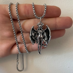 Silver She Devil Succubus Demon Pendant Necklace Stainless Steel Chain Gothic Jewelry