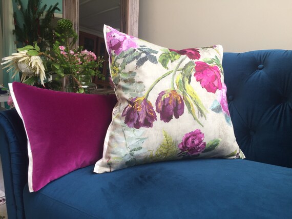 Designers Guild floral 100% Cotton Fabric Cushion Cover Rugosa Slate Designers Guild floral 100% Cotton Fabric Cushion Cover Rugosa Slate