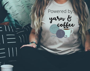 Powered by yarn and coffee | PNG DIGITAL FILE sublimation printable | clipart funny knit crochet quote for shirts and mugs