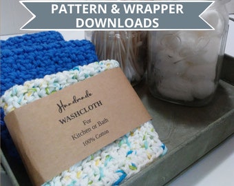 Dishcloth CROCHET PATTERN ONLY Beginners Easy wash cloth cotton yarn dish cloth craft fair free printable wrapper included!