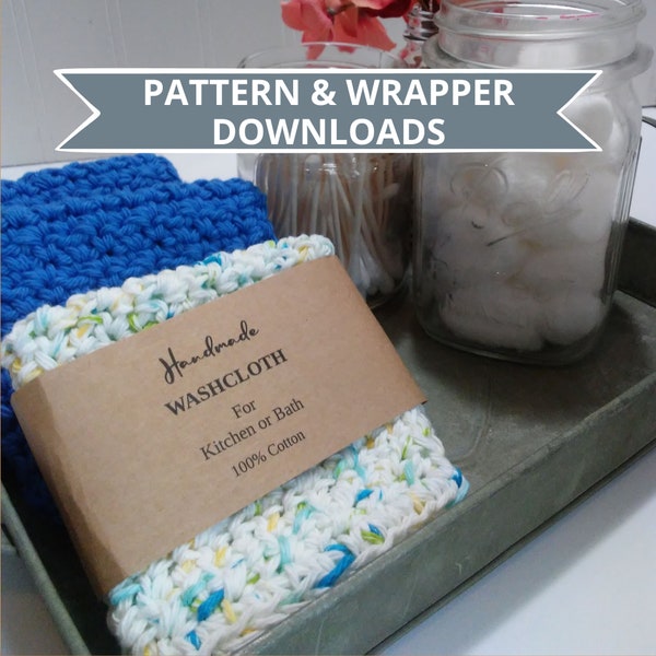 Dishcloth CROCHET PATTERN ONLY Beginners Easy wash cloth cotton yarn dish cloth craft fair free printable wrapper included!