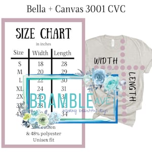 Bella + Canvas 3001 CVC Size Chart | 2x 3x 4x | Fabric Content | Unisex Tshirt Guide