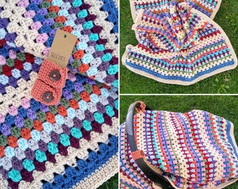 BOHO Baby Blanket or Infant Carrier Cover | Crochet PATTERN ONLY Beginners Easy | Scrap busting worsted yarn project | Granny Stripe Stitch