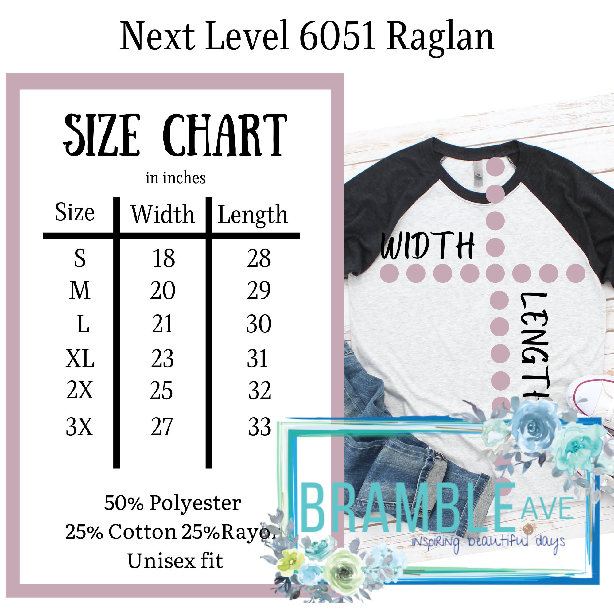 Next Level 6051 Raglan Size Chart | 2x 3x | Fabric Content | Unisex ...