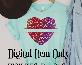 Split Heart with Butterflies | Png & Svg DIGITAL FILE sublimation cutting printable | beautiful gradient butterfly design