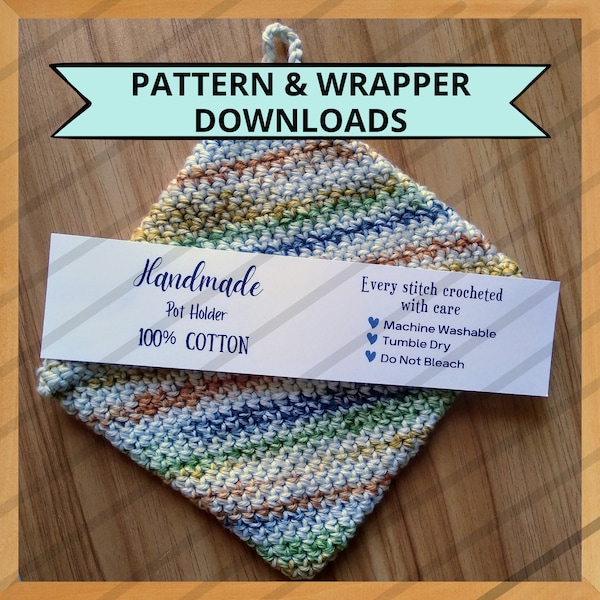 Easy Double Thick Potholder | Hot Pad | Trivet | CROCHET PATTERN ONLY | pot holder cotton yarn craft fair free printable wrapper included