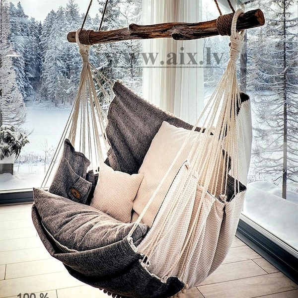 Luxury & Romantic Hanging Hammock Chair White/Gray