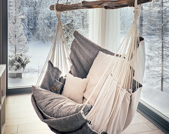 Swing/Hanging/Romantic Style/Boxo Decor/Beautiful Hanging Hammock Chair White/Gray