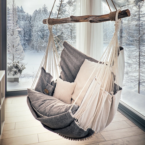 Romantic  Style Beautiful Hanging Hammock Chair White/Gray