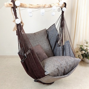 Romantic, Beautiful & Boxo Nordic Style Hanging Hammock chair Brown dark/ Brown with an article