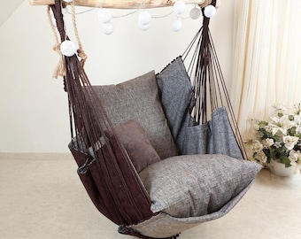 Romantic, Beautiful & Boxo Nordic Style Hanging Hammock chair Brown dark/ Brown with an article