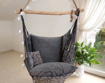 Best Indoor Hanging/Swing Hammock Chair/Stylish Decor/Bunt Color Combination  Gray Dark/Gray Light +Gray Rope