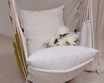 Romantic  Style Hanging Hammock Chair White/Bright Salad Green