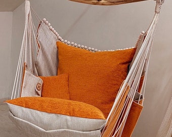 Romantic, Beautiful & Boxo Nordic Style Hanging Hammock chair Orange/Beige