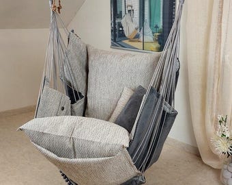 Gray/Light Gray Hammock Chair/Scandinavian Style, with Two Large Pillows, Express Delivery